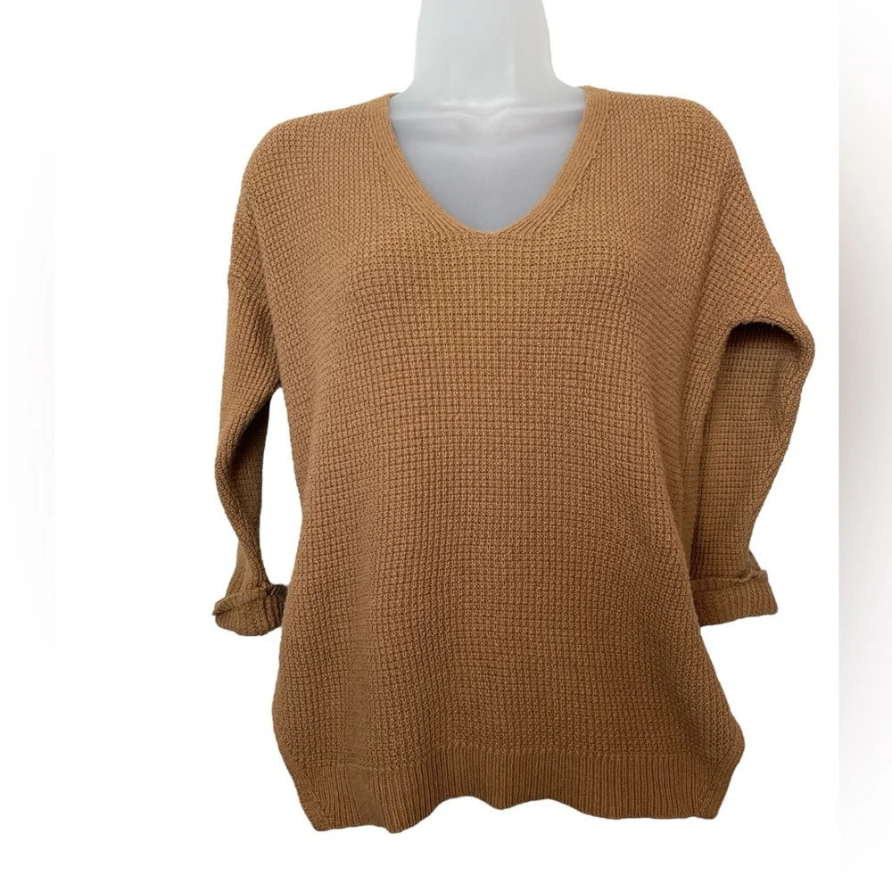Madewell Knit Sweater V Neck XS Woman's 3/4 Sleeve Sweater, Rust Brown